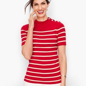 Talbots Mockneck Button Shoulder Shortsleeve Sweater